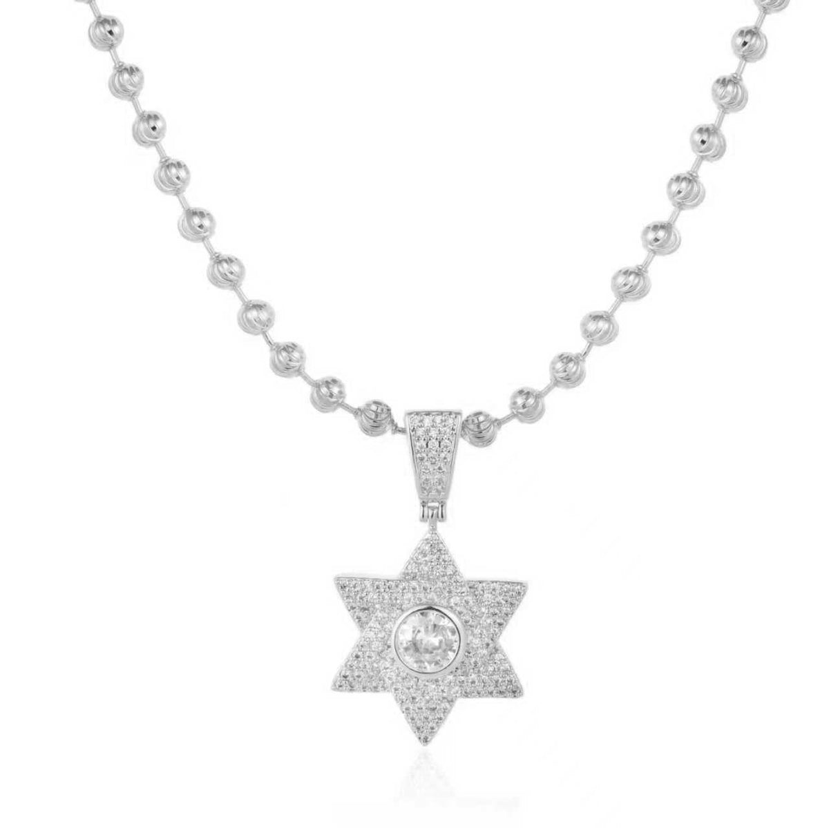שרשרת גברים עם חרוזים גדולים ותליון מגן דוד משובץ